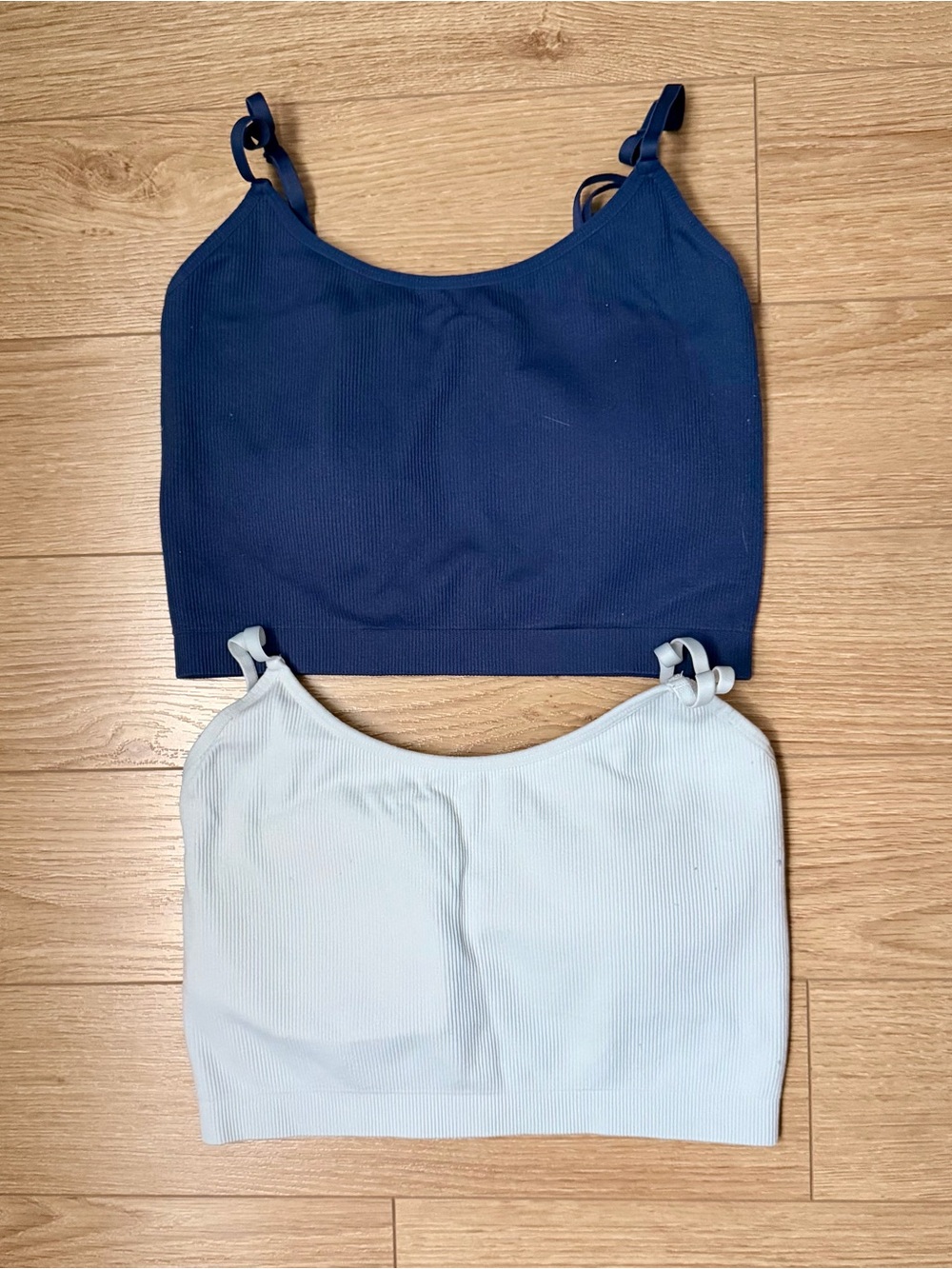 STREETWEAR SOCIETY - Ribbed Strappy Crop Tops Sports Bra (x2)- Navy & White - Picture 1 of 5